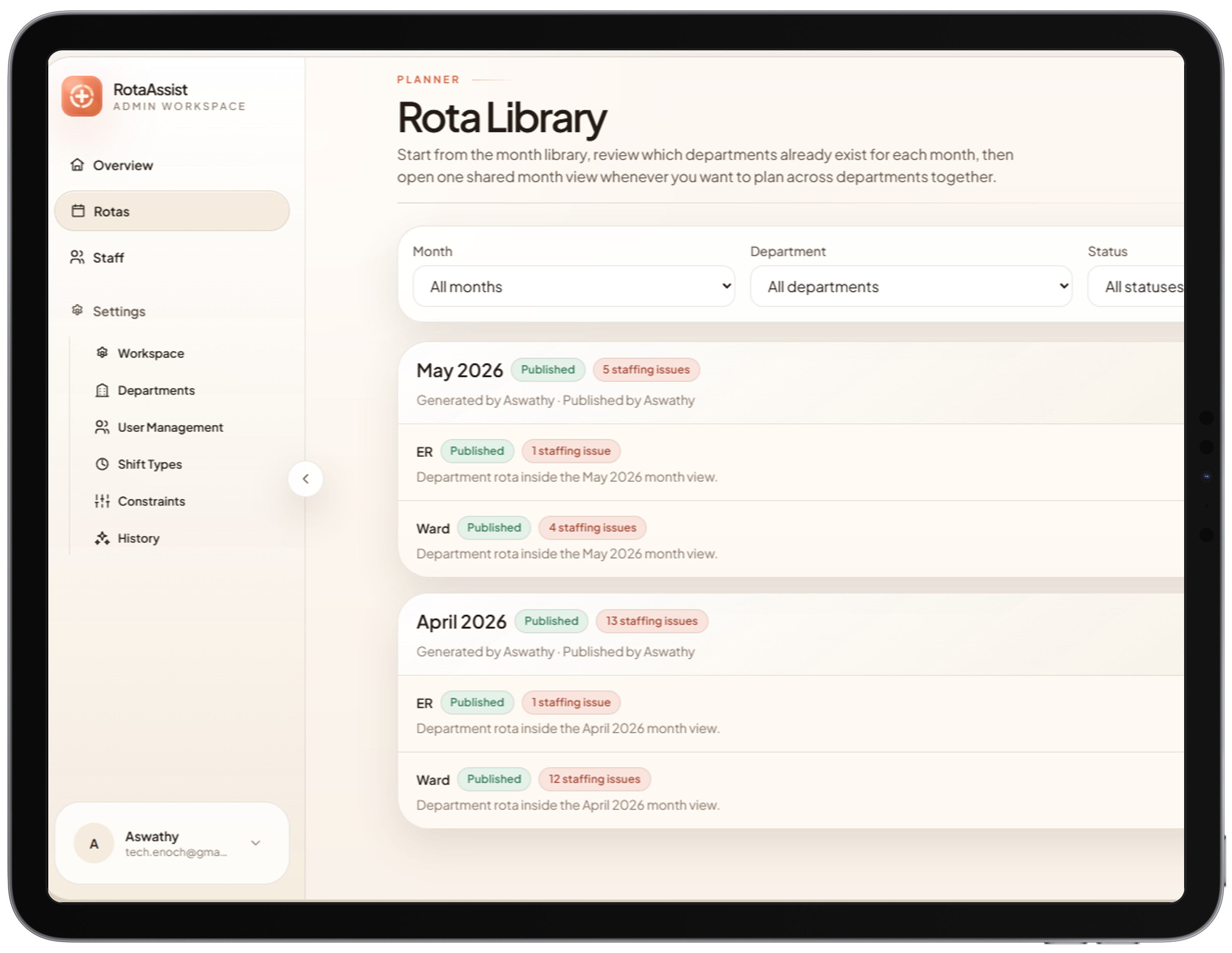 RotaAssist rota dashboard